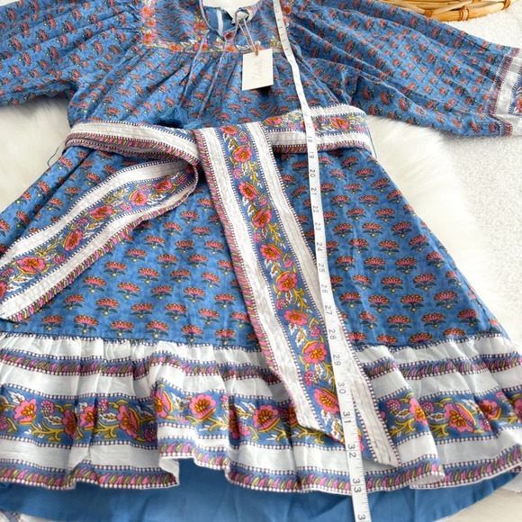 Cleobella Magdalena Mini Dress Lotus Blue Pink Mixed Printed Tie Waist S New - Picture 11 of 12